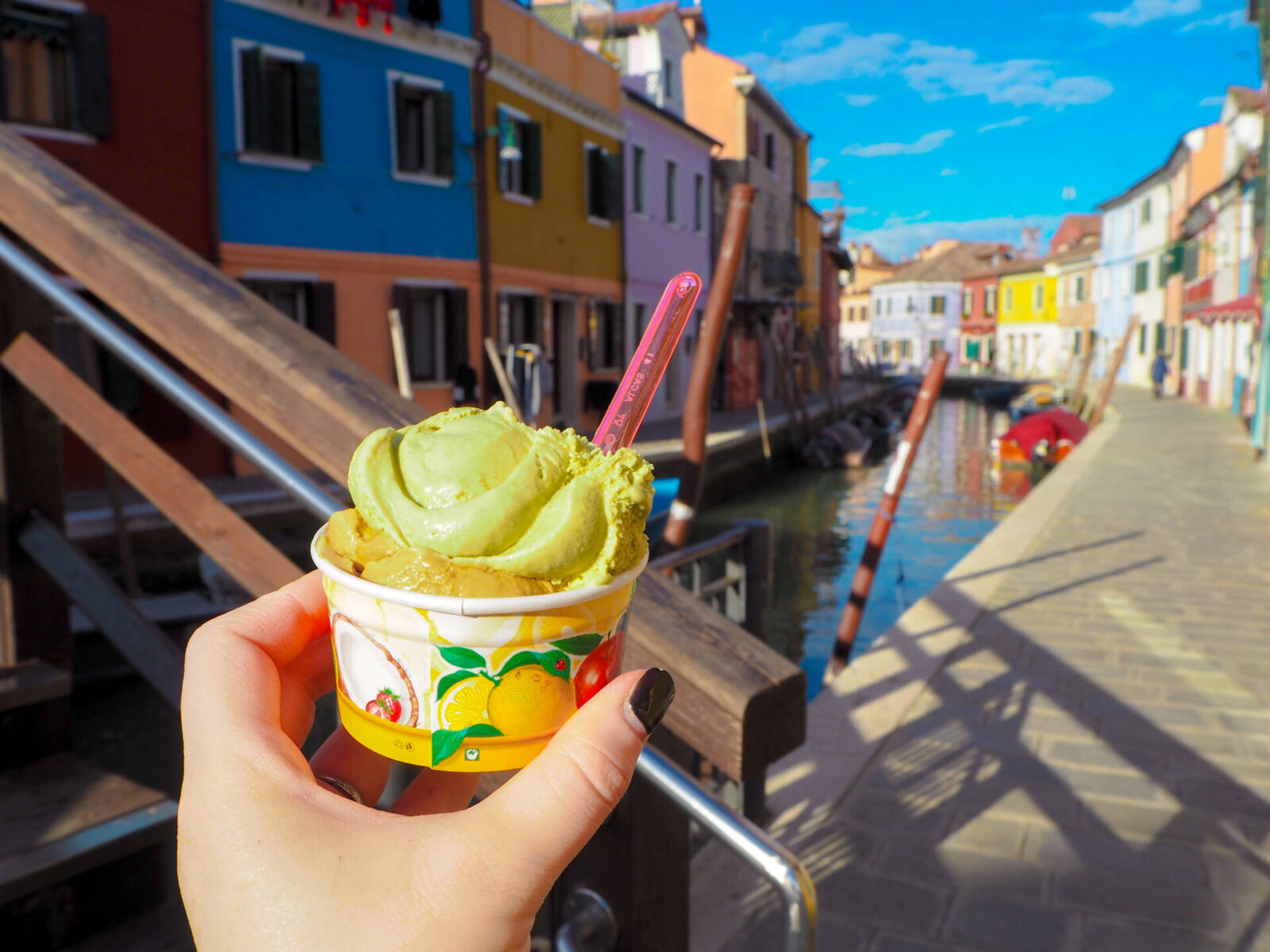 Pistachio gelato in Burano Italy.
